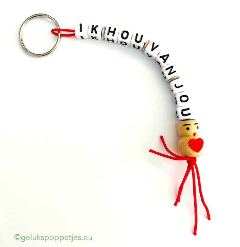 Keychain I love you with lucky charm heart on the belly