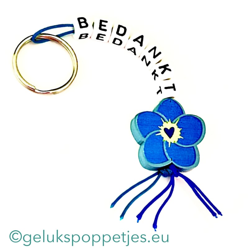 Thank you keychain with lucky charm forget-me-not