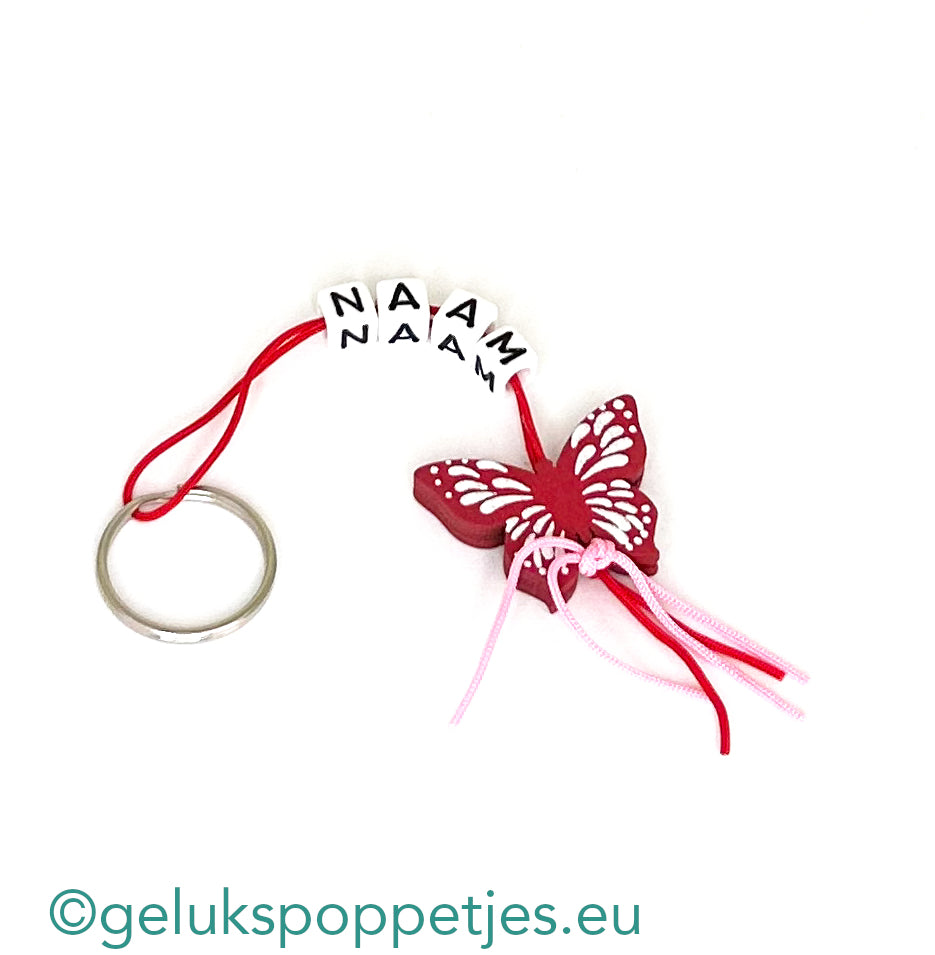 Name keychain with lucky charm summer butterfly