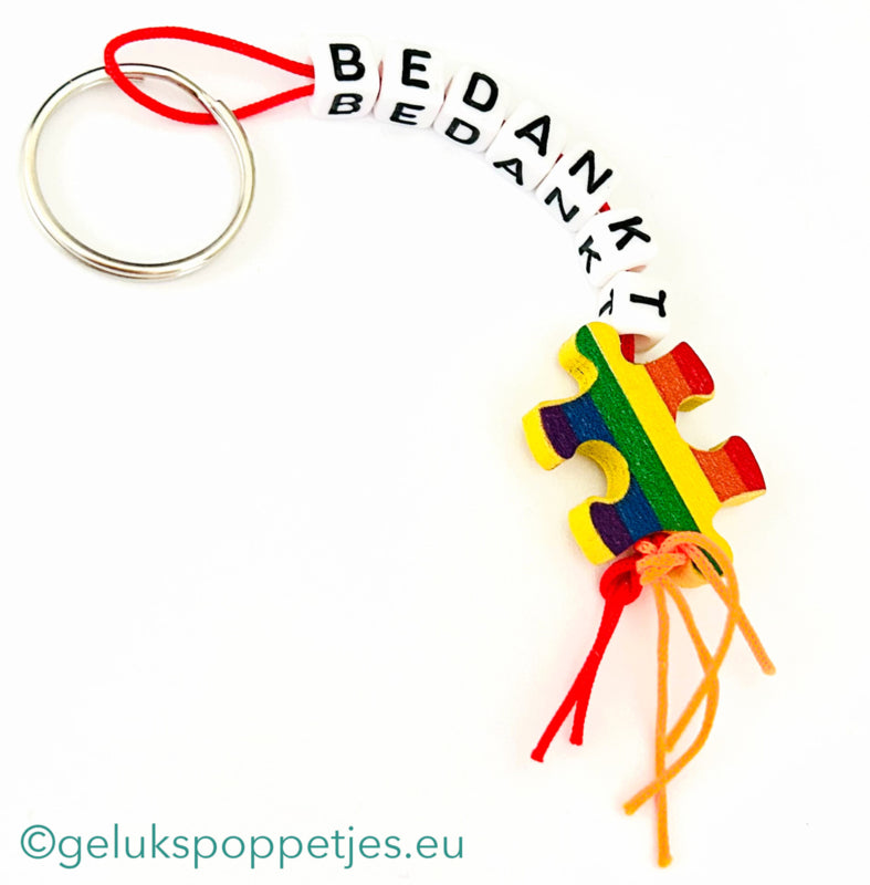 Thank you keychain with lucky charm puzzle piece