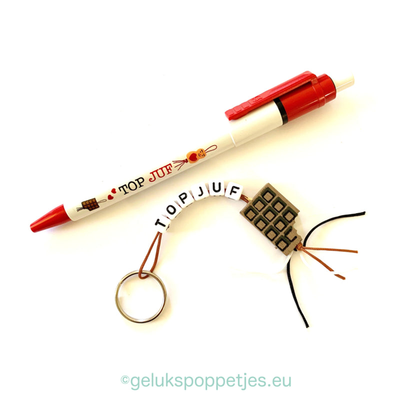 Keyring top teacher with lucky chocolate doll