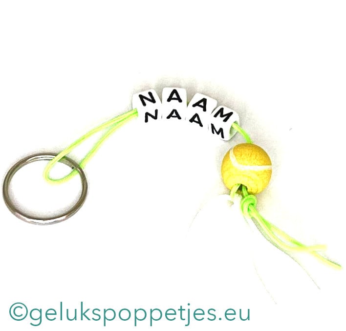 Name keychain with lucky doll tennis ball