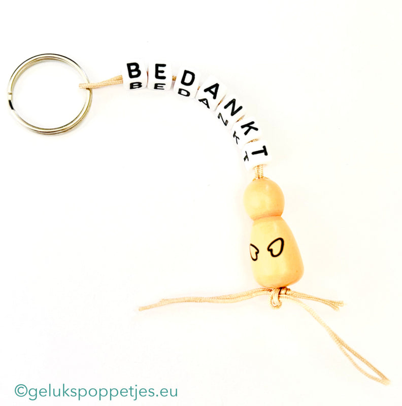 Thank you keychain with lucky charm natural with hands