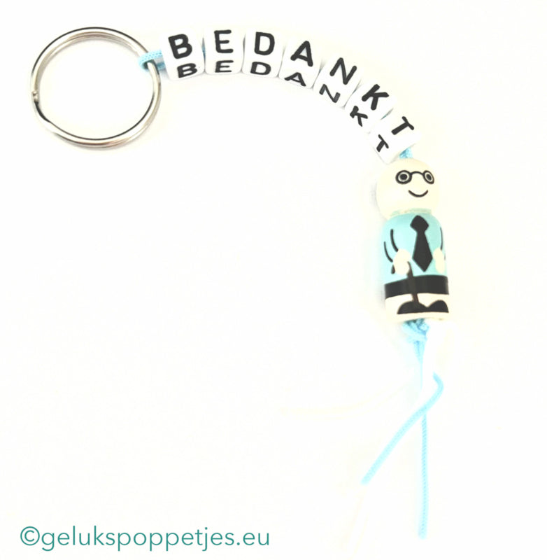 Thank you keychain with lucky grandpa doll
