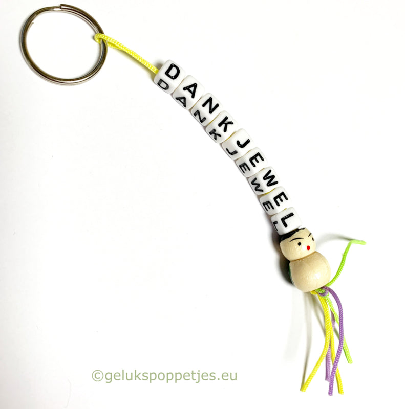 Thank you keychain with wooden lucky charm