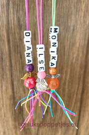 Name keychain with handmade lucky angel doll