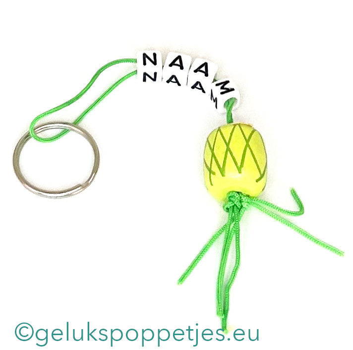 Name keychain with lucky fruit doll