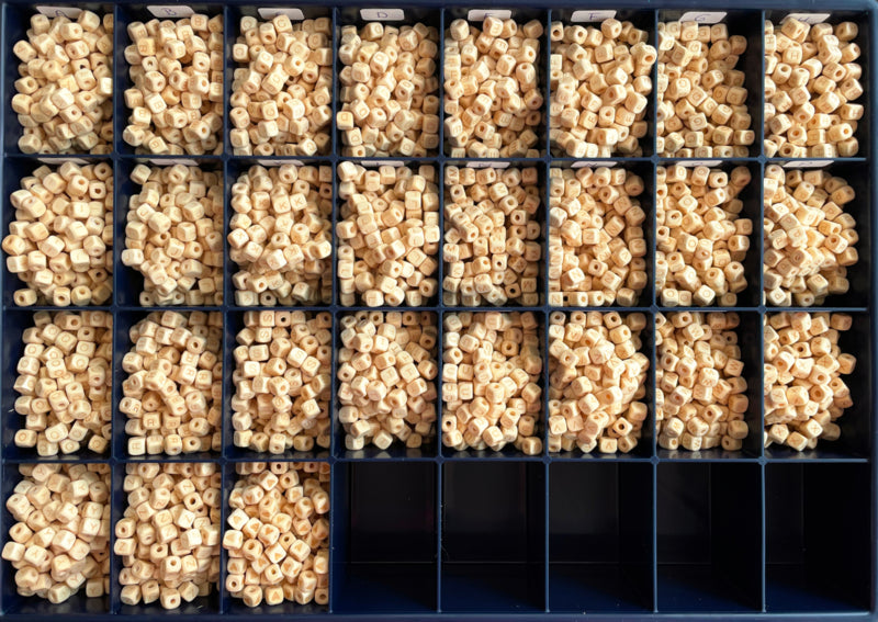 Square wooden letter beads made of FSC wood