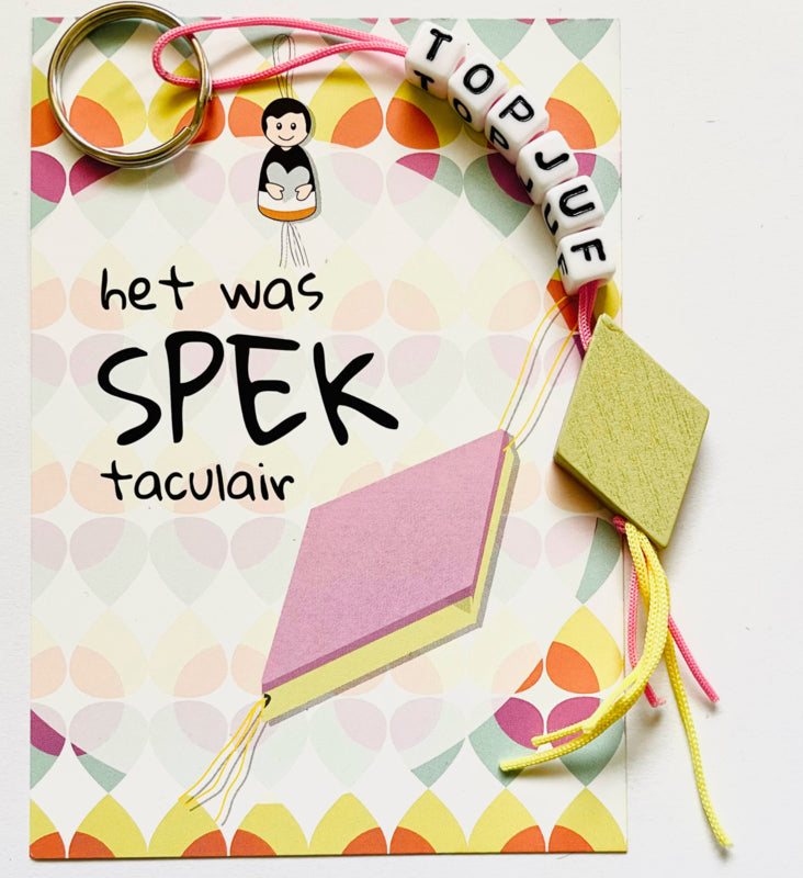 Card "it was SPEKtacular" with bacon keychain