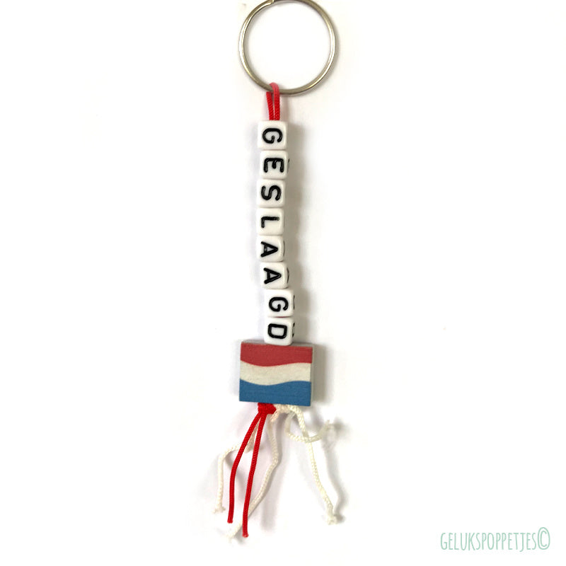 Graduation keyring with lucky charm Dutch flag