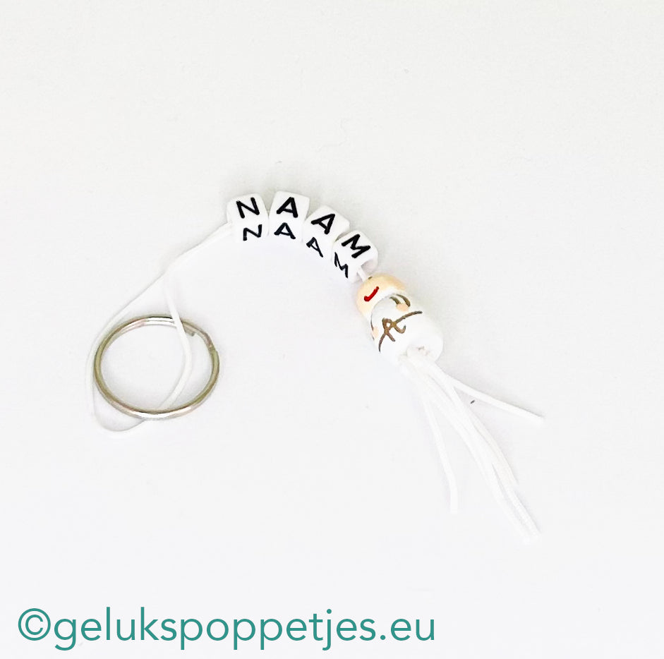Name keychain with lucky angel white