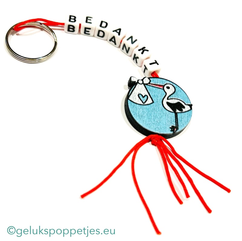Thank you keychain with lucky baby stork doll