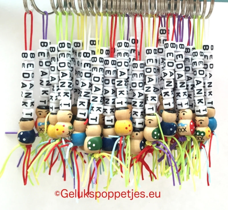 Thank you key ring with wooden lucky charm