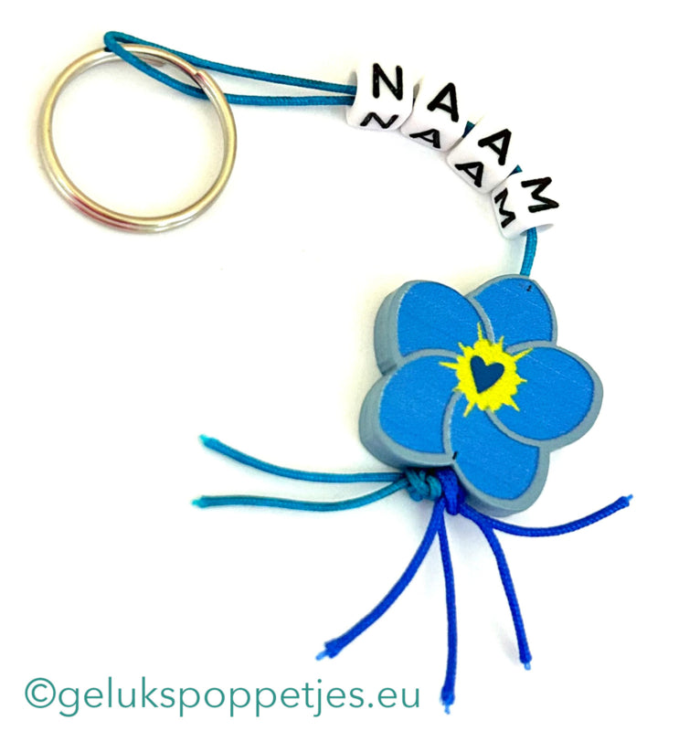 Name keychain with lucky doll forget-me-not