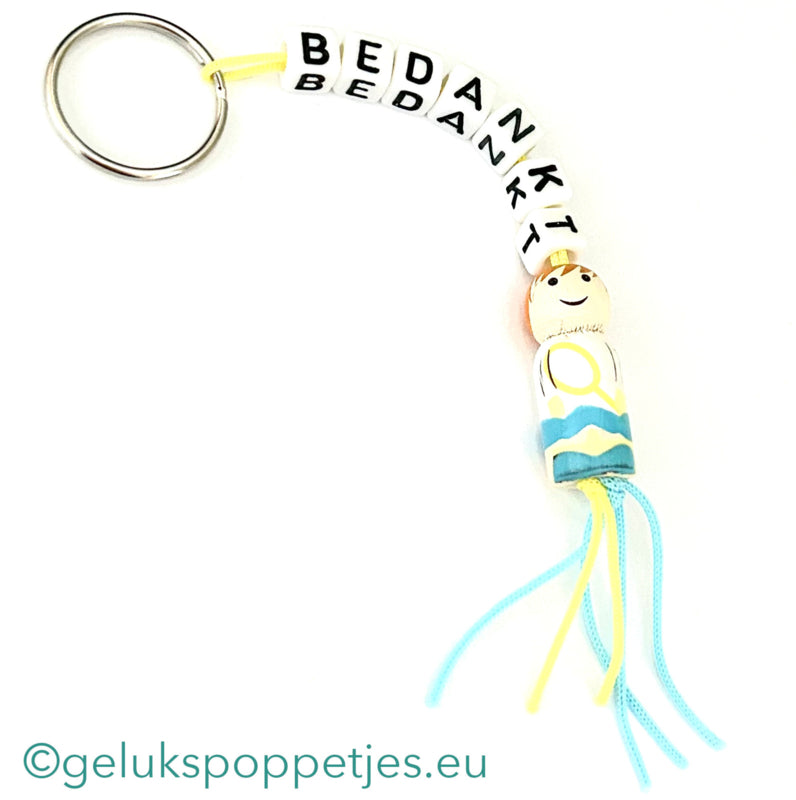 Thank you keychain with lucky tennis player doll