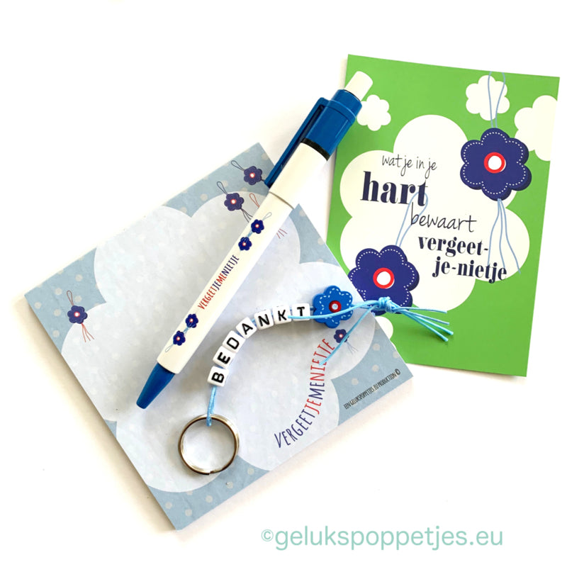 Keychain with thank you and lucky forget-me-not doll