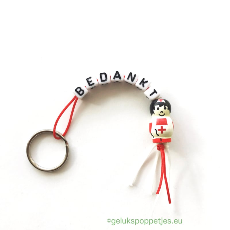Thank you keychain with lucky nurse doll