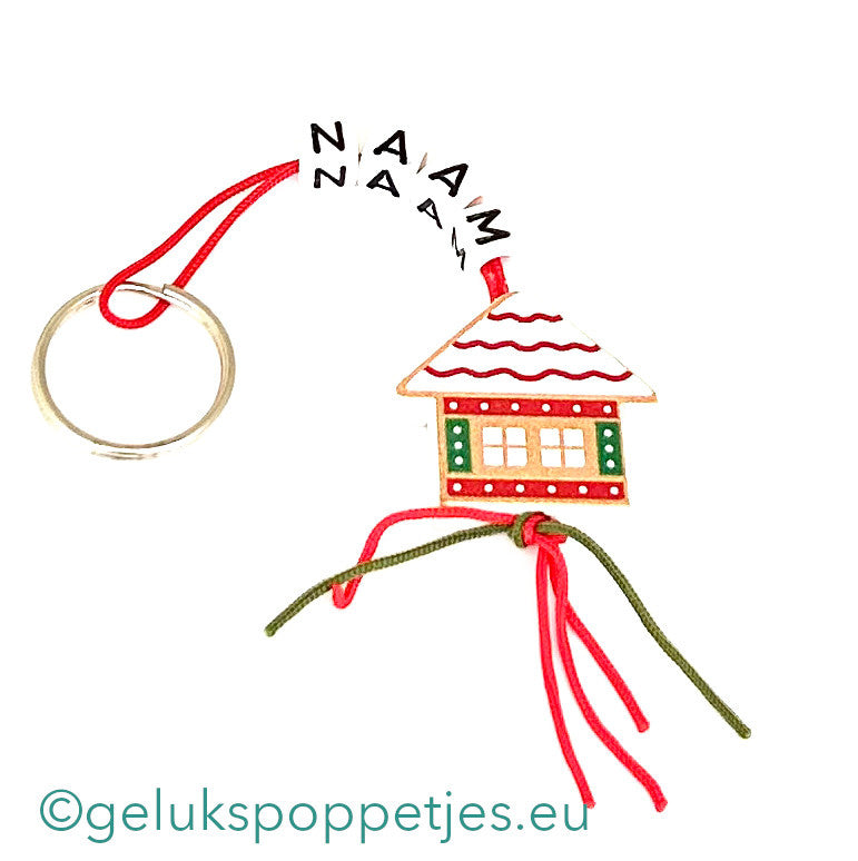 Name keychain with lucky charm gingerbread house