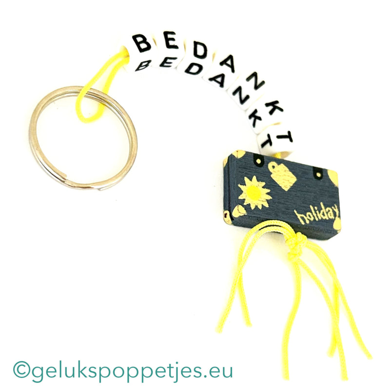 Thank you keychain with lucky charm suitcase