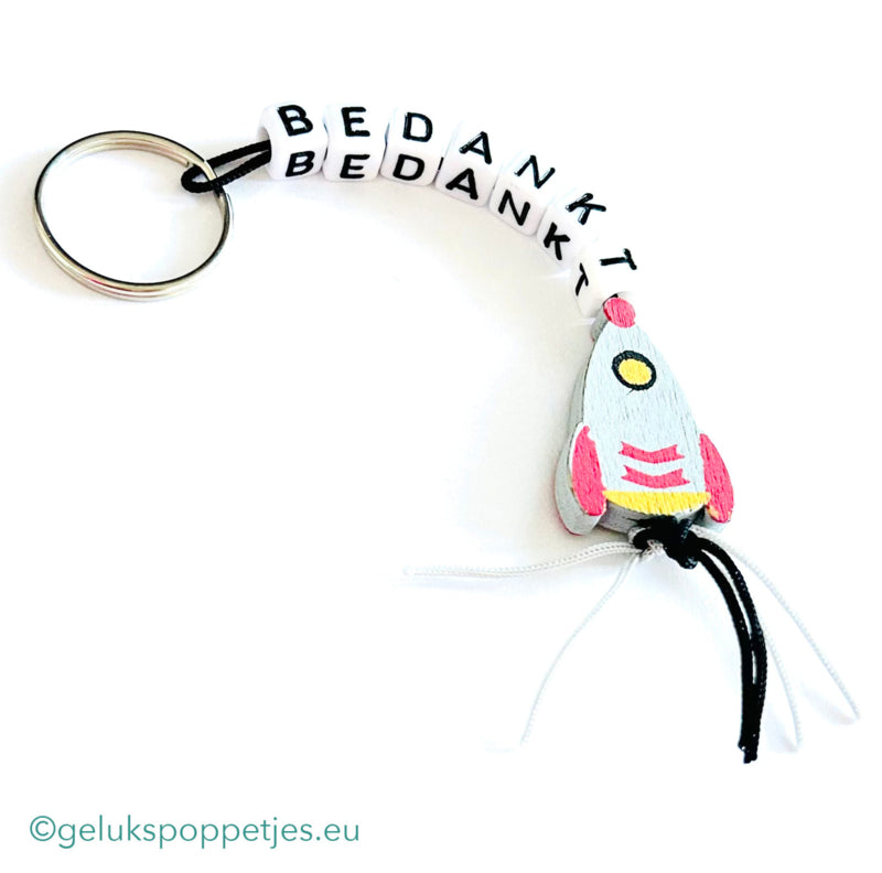 Thank you keychain with lucky rocket doll