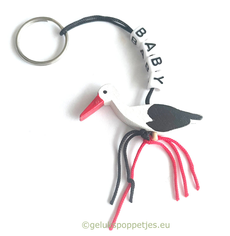 Baby keychain with lucky stork doll