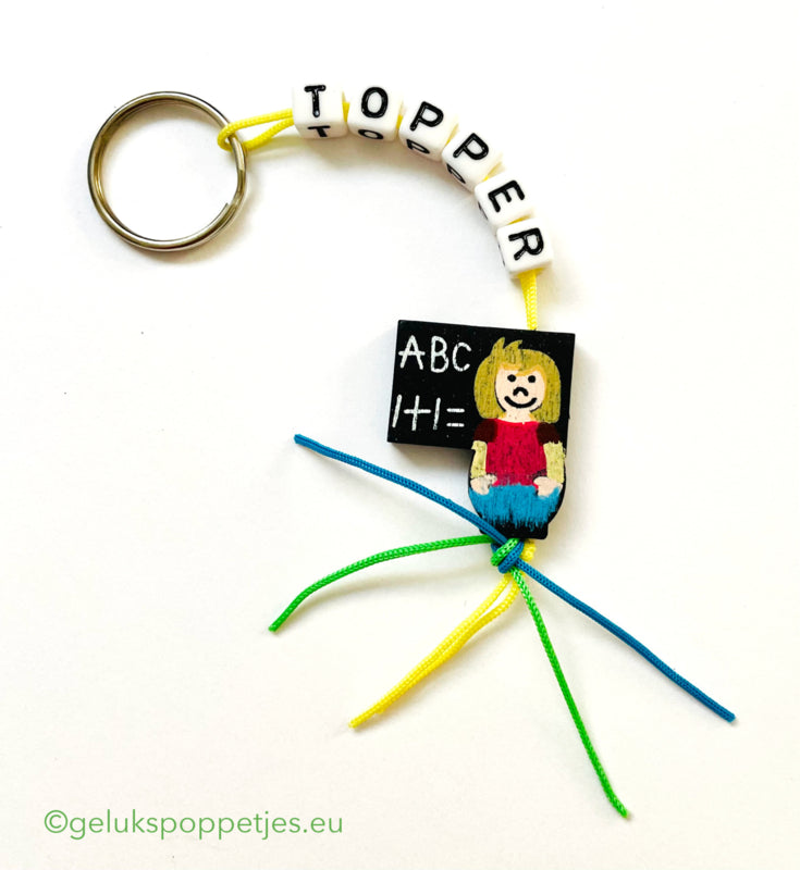 Keyring topper with lucky teacher doll