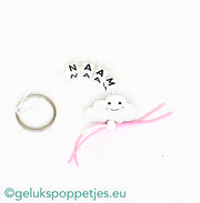 Name keychain with lucky charm cloud pink
