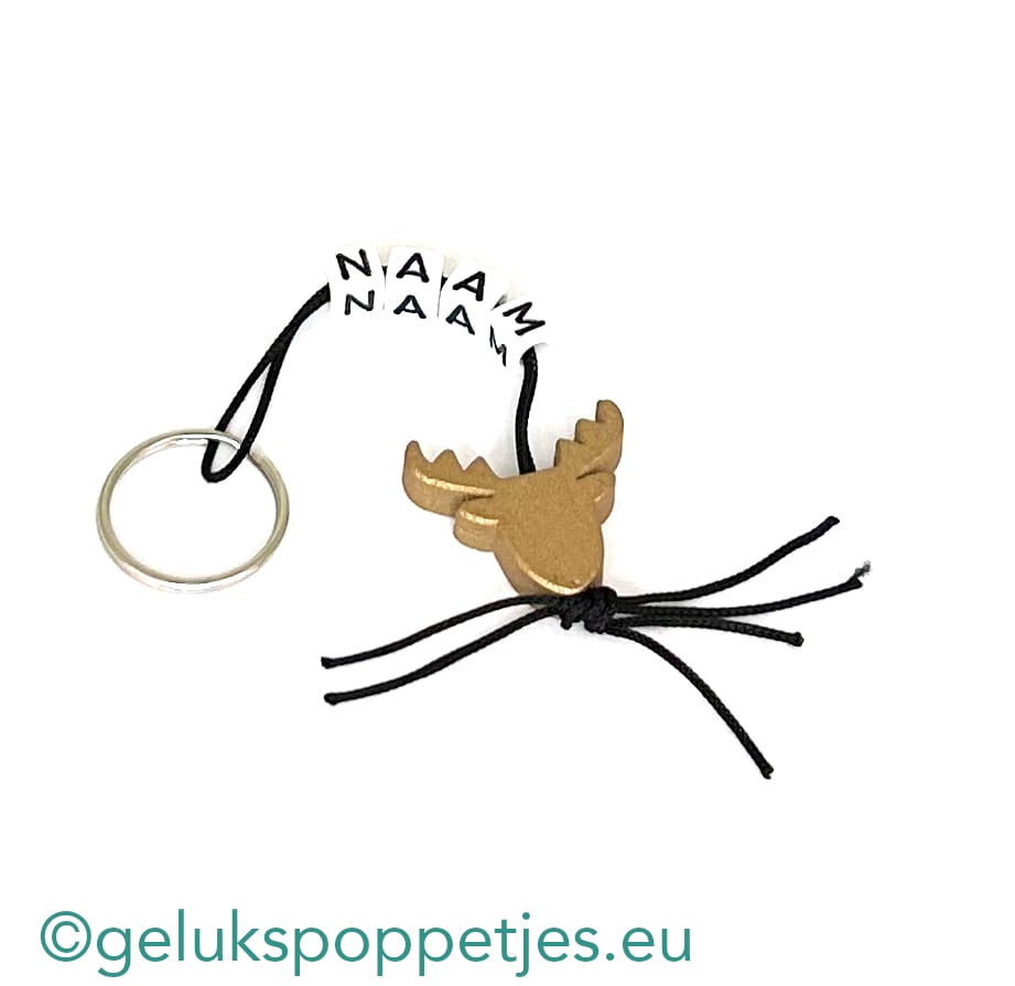 Name keychain with flat lucky reindeer doll gold