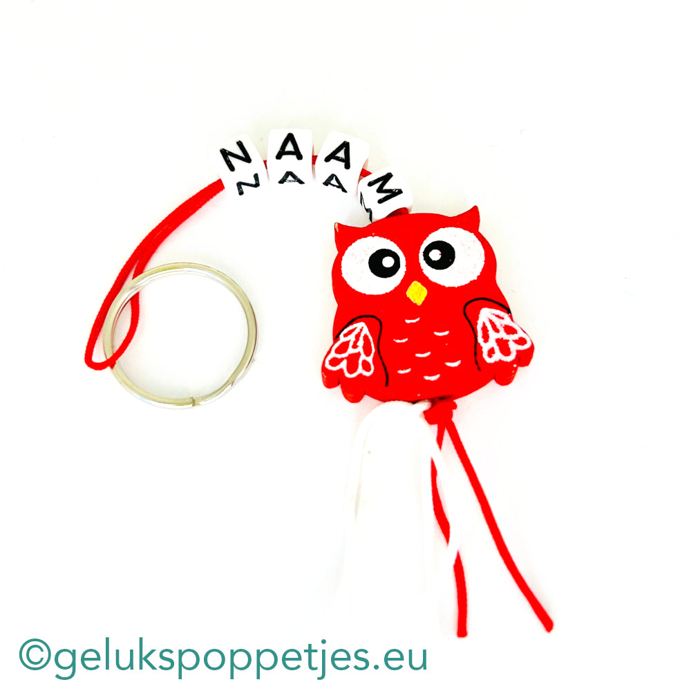 Name keychain with flat lucky owl