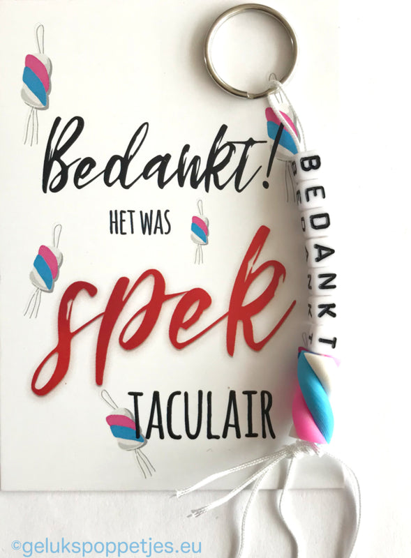 Thank you keychain with twisted bacon lucky charm