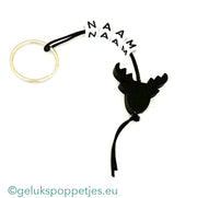 Name keychain with flat lucky reindeer figure black