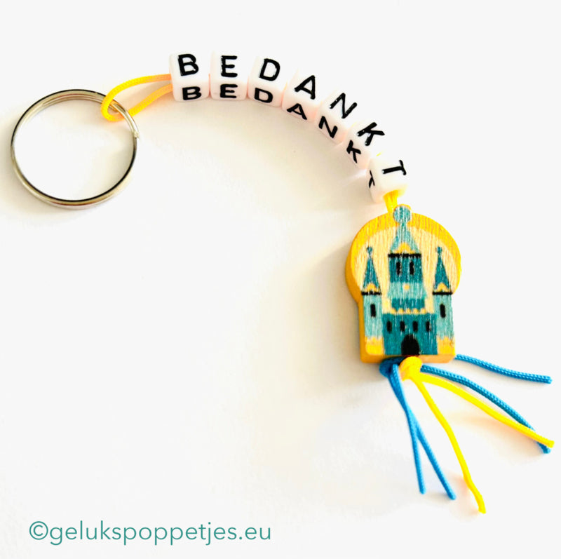 Thank you keychain with lucky castle doll