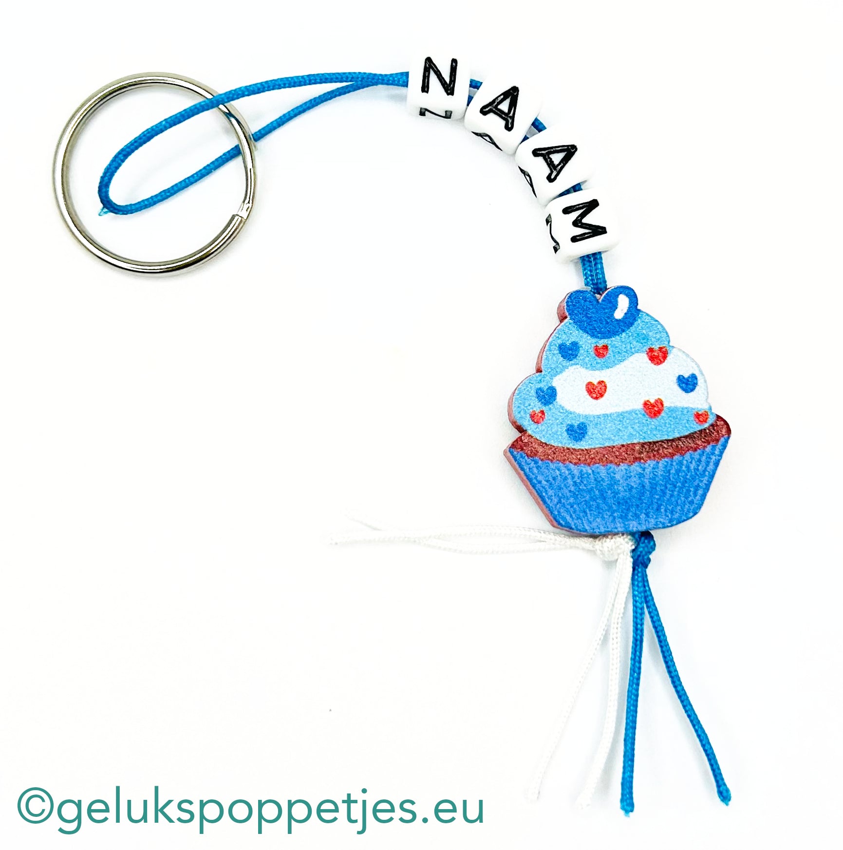 Name keychain with lucky cupcake doll blue