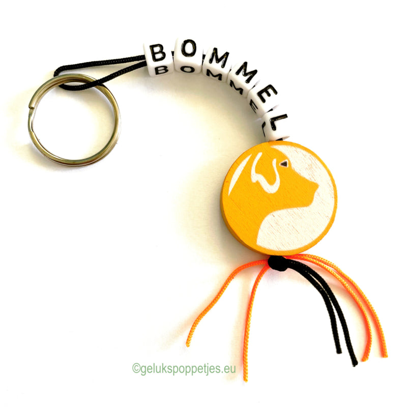 Name keychain with lucky charm dog