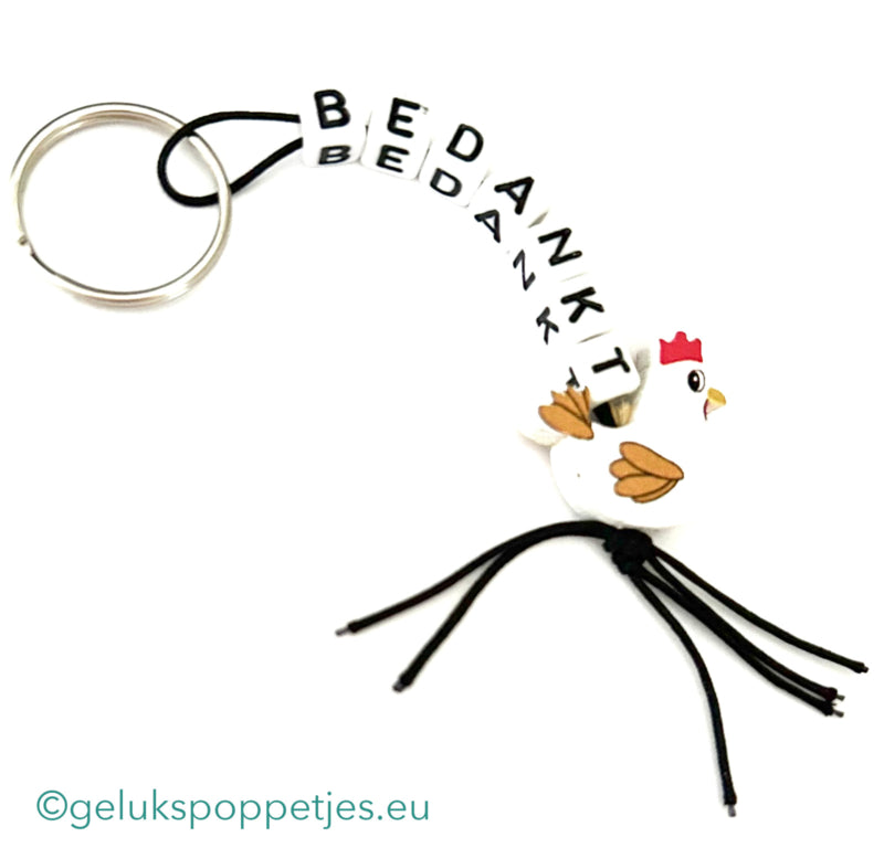 Thank you keychain with lucky chicken doll