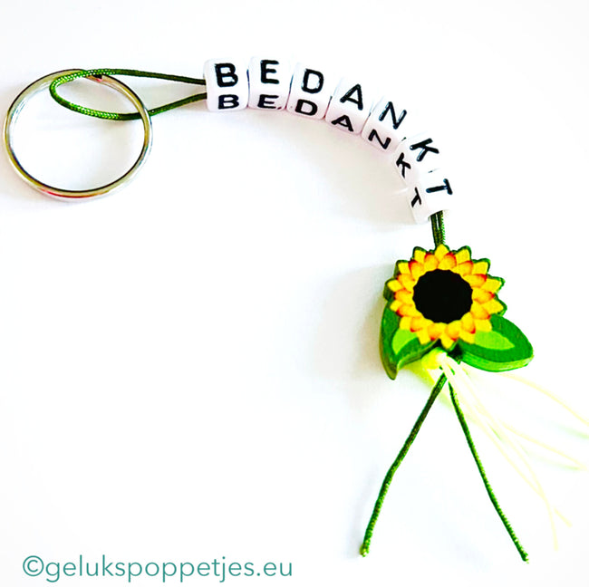 Thank you keychain with lucky sunflower doll