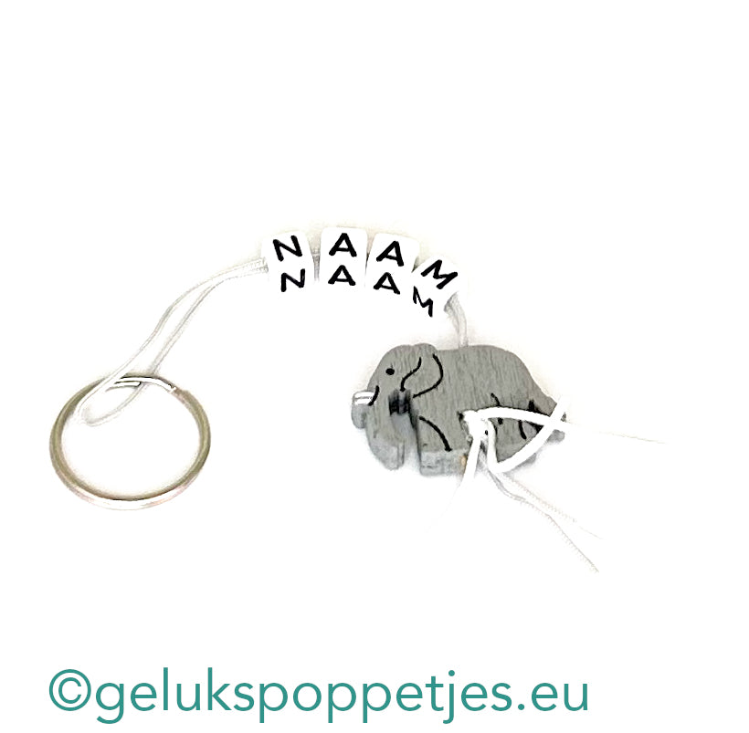 Name keychain with lucky elephant doll