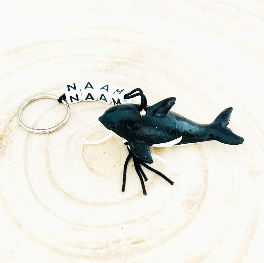Name keychain with lucky doll orca