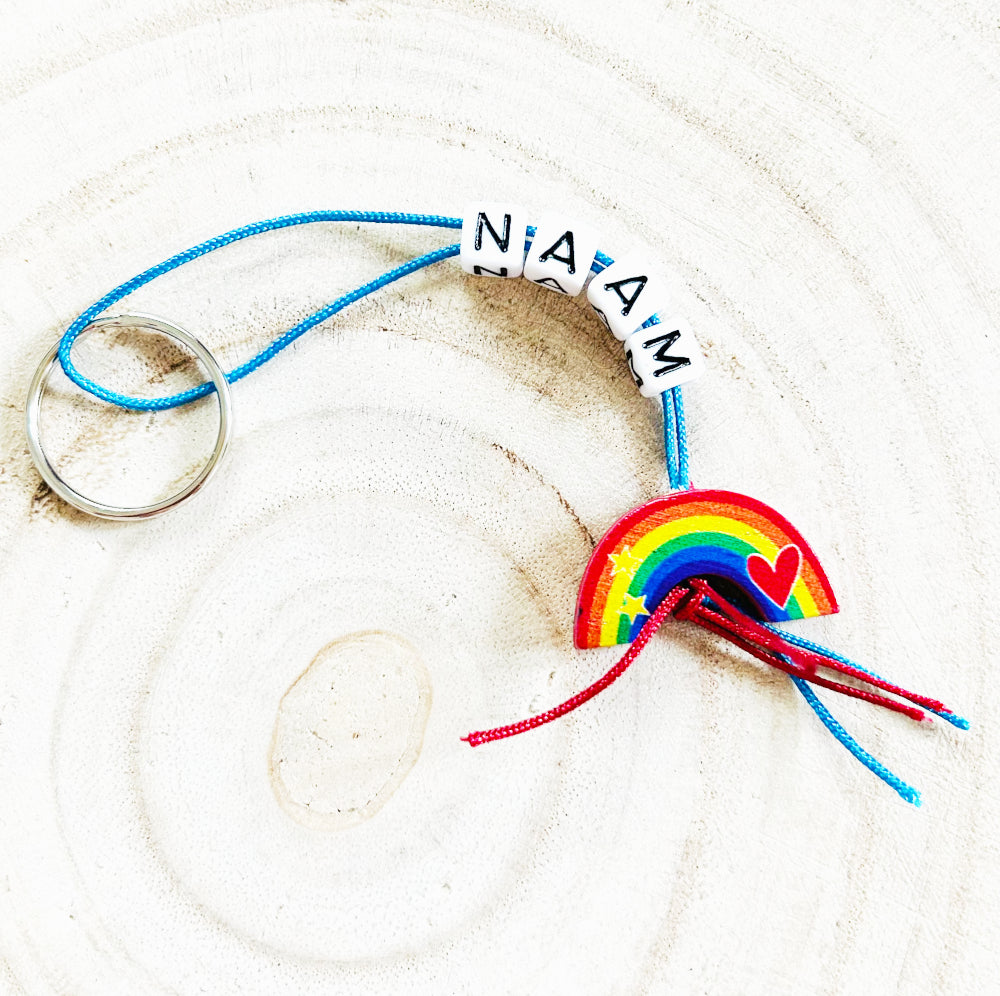 Personalized keychain with lucky rainbow