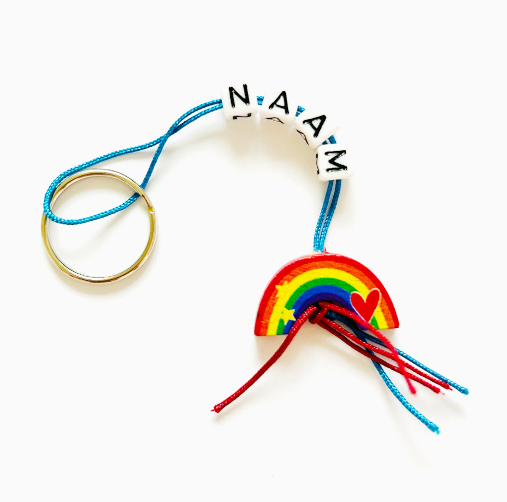 Personalized keychain with lucky rainbow