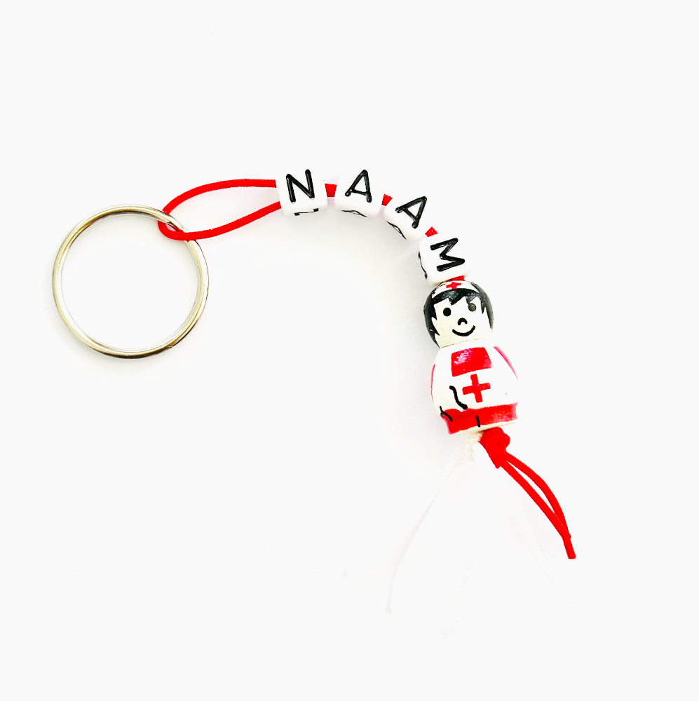 Personalised keyring with a lucky doll - nurse