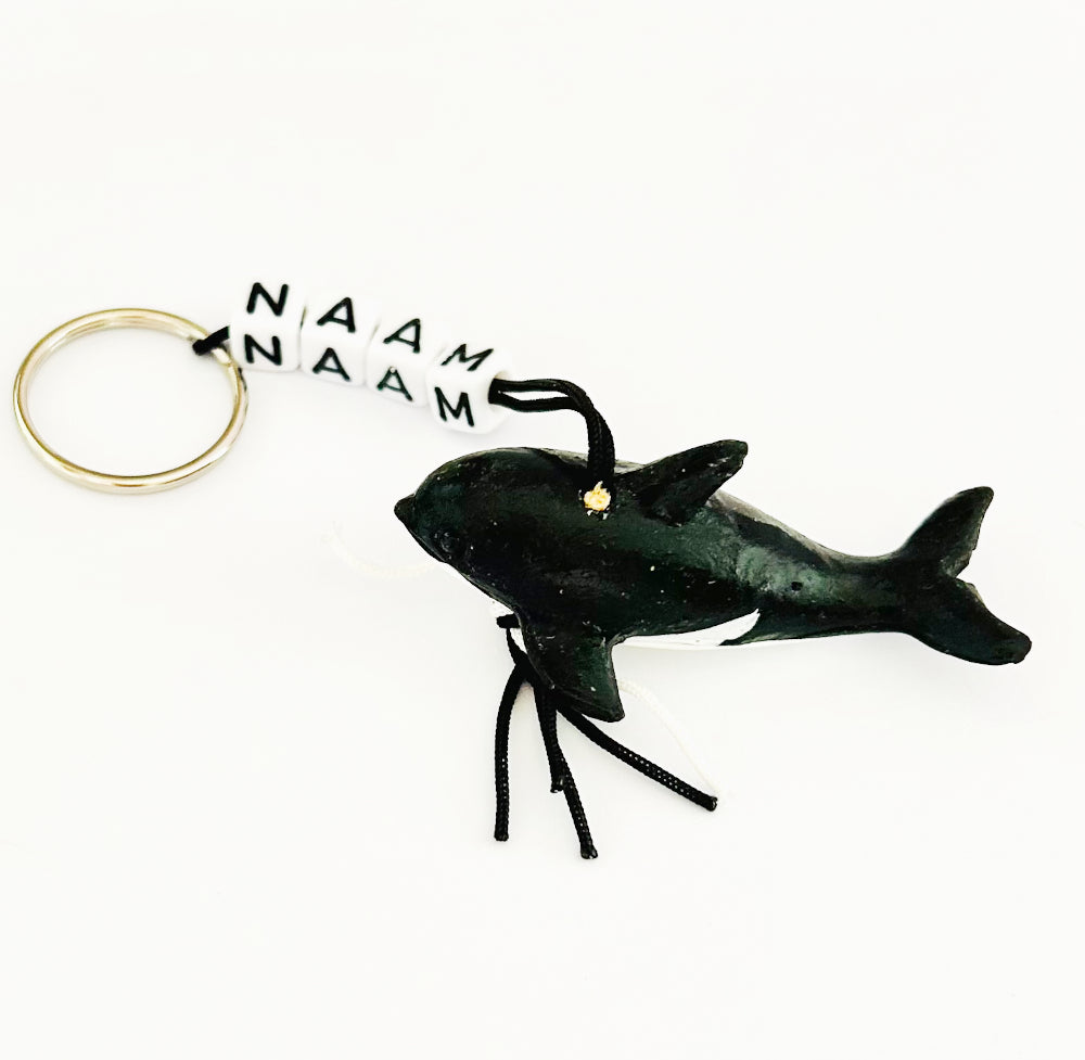 Name keychain with lucky doll orca