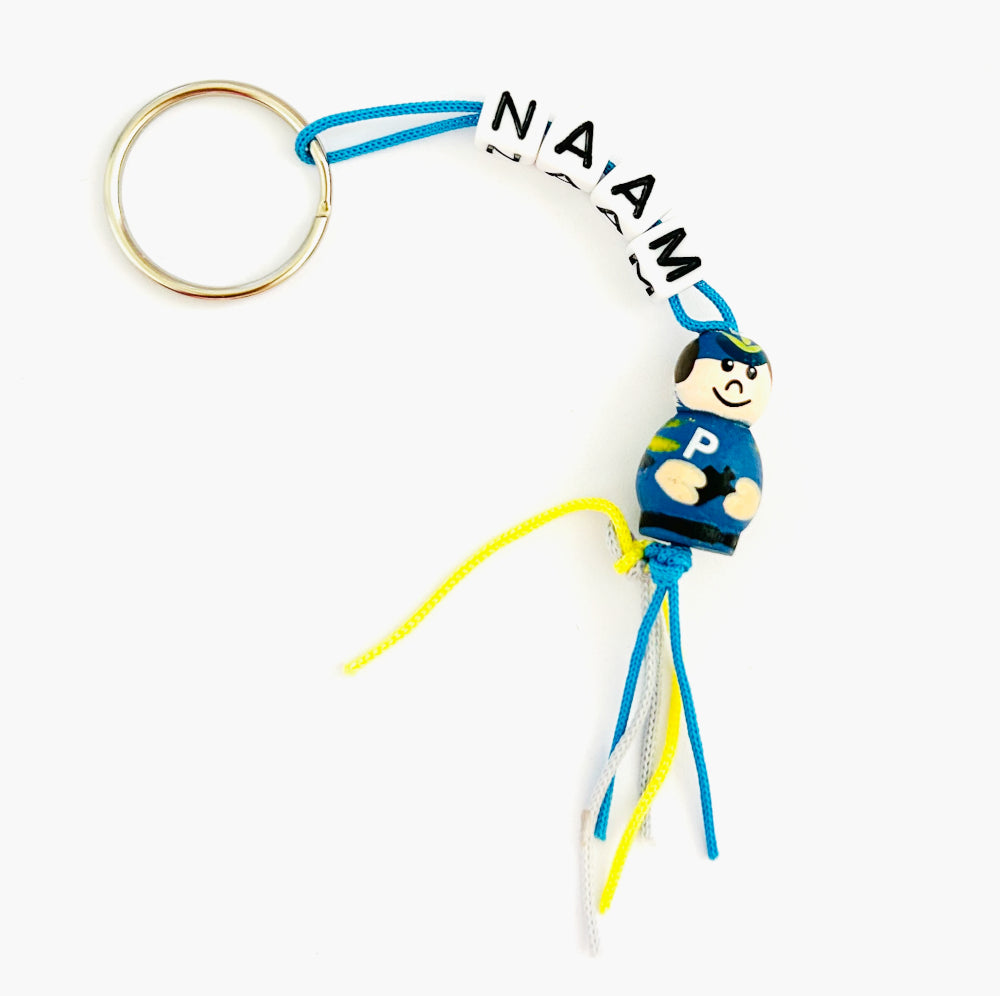 Name keychain with police officer lucky charm
